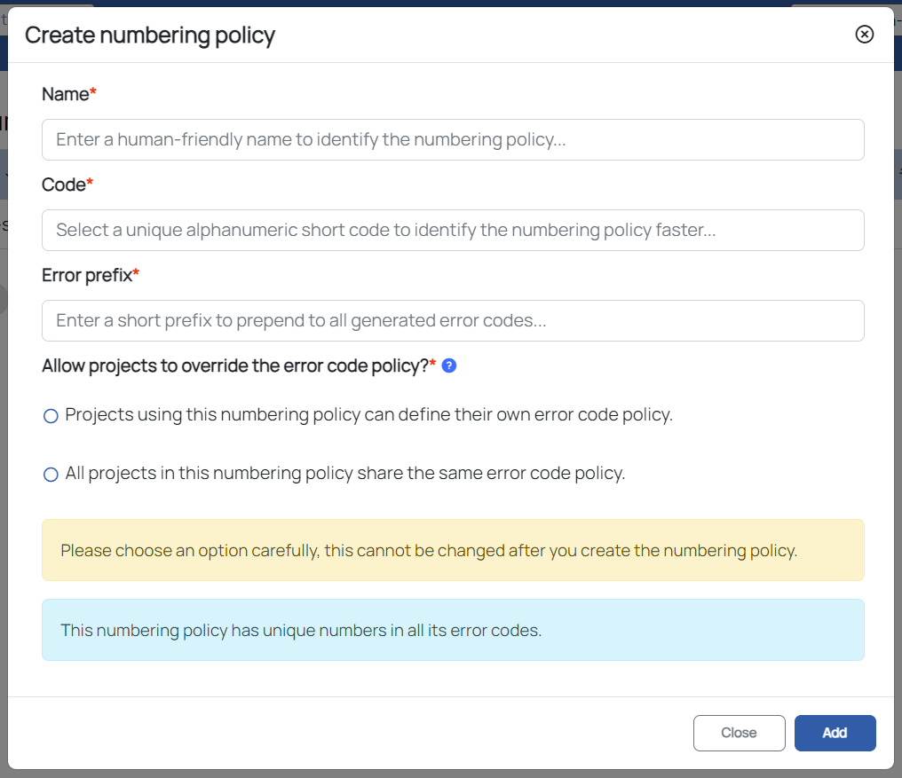 New numbering policy